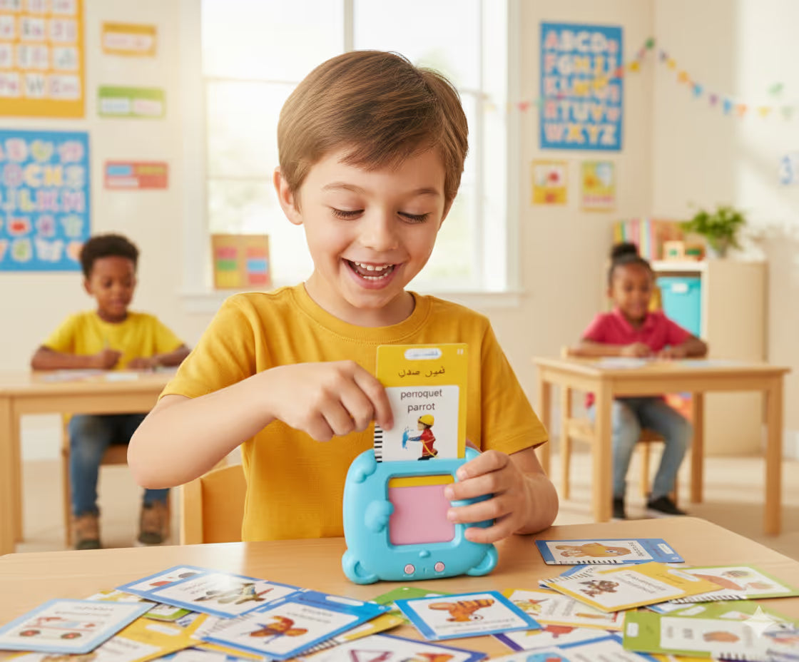 قارئ البطاقات 3 لغات 224 كلمة + هدية لوحة ذكية مجانية